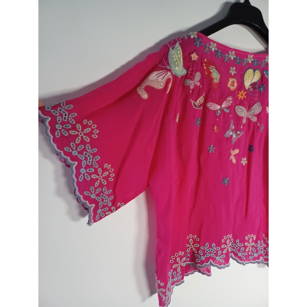 Johnny Was Cupra Top Medium Embroidered Butterfly Boho Festival Hot Pink - Picture 5 of 7